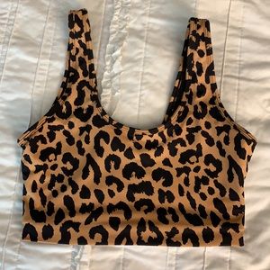Balance Athletica Leopard Print Sports Bra in Tan and Black